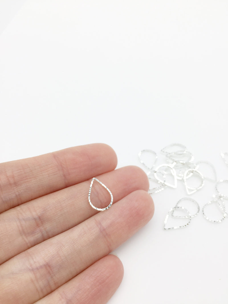 10 x Silver Plated Laser Cut Teardrop Connectors, 13x9mm Drop Linking Rings (3286)