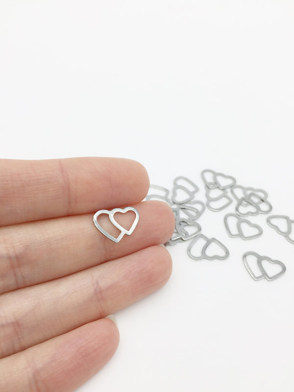 12 x Stainless Steel Double Heart Jewellery Connectors, 13.5x10mm (3291)