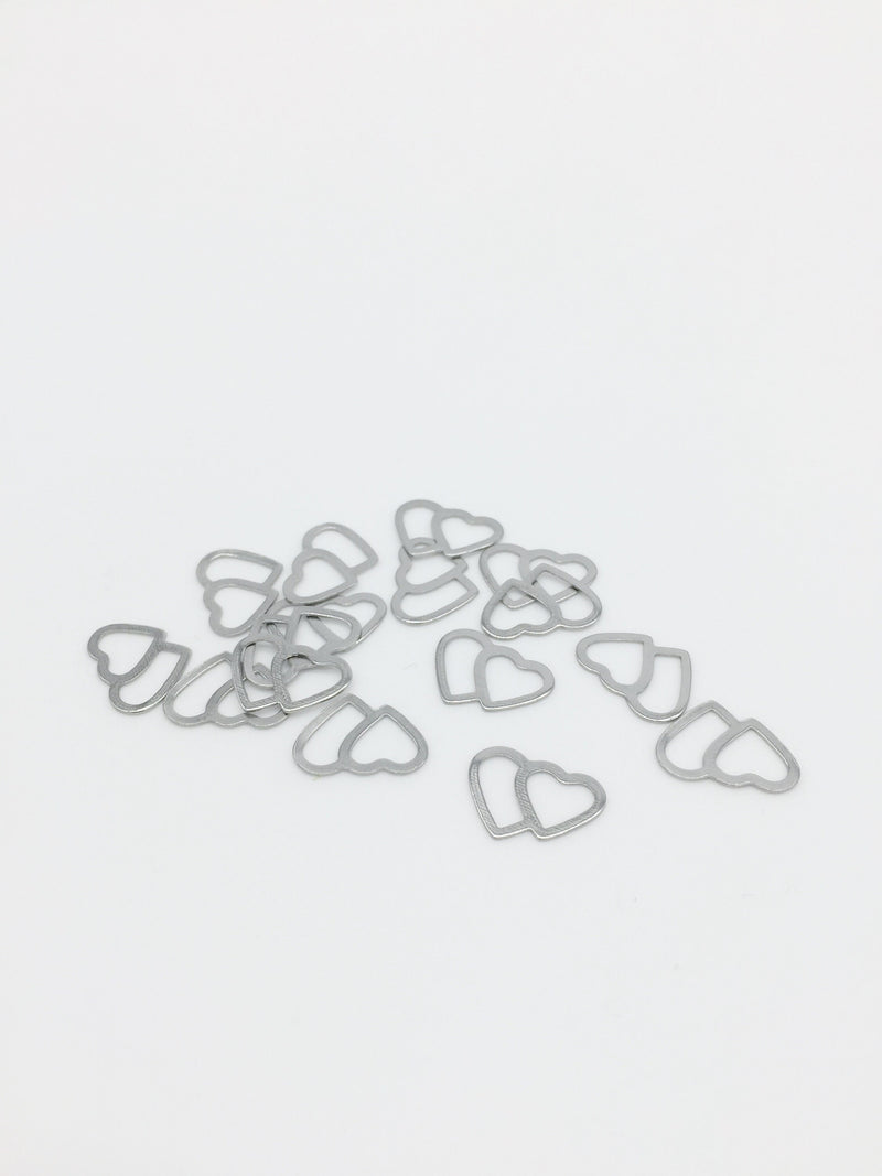 12 x Stainless Steel Double Heart Jewellery Connectors, 13.5x10mm (3291)