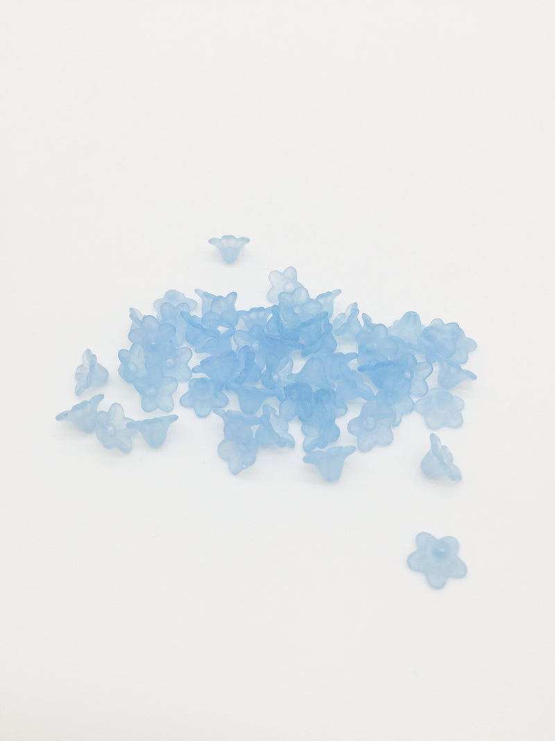 100 x Tiny Blue Frosted Flower Beads, 10x5mm (3398)