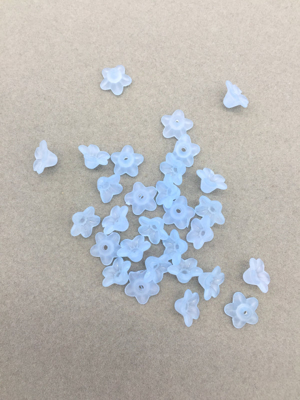 100 x Tiny Blue Frosted Flower Beads, 10x5mm (3398)