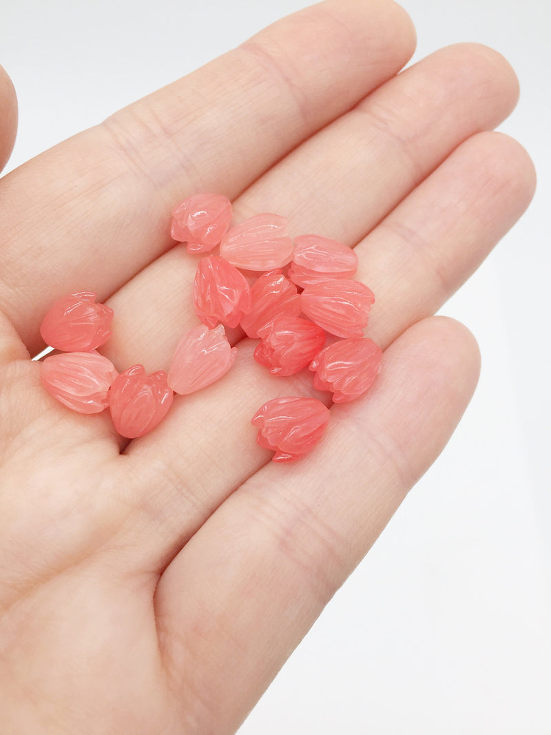 10 x Carved Coral Imitation Flower Buds, 7x9mm (2867)