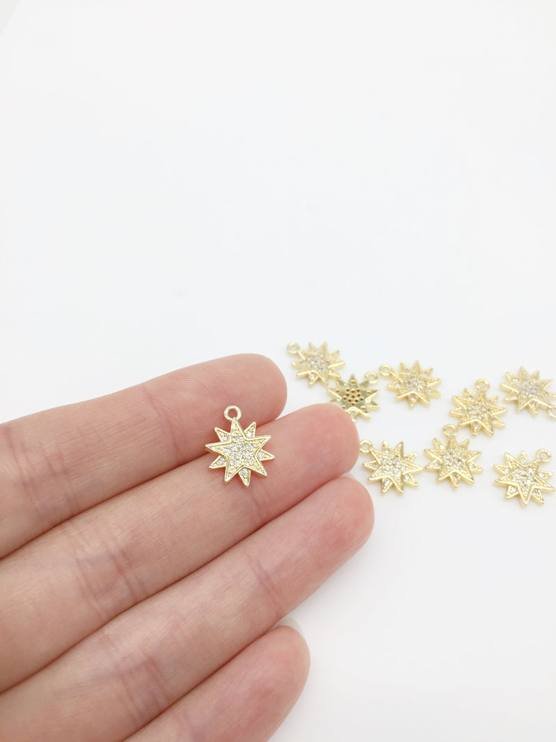 1 x 18K Gold Plated Micro Pave Northern Star Charms, 14x12mm (2860)