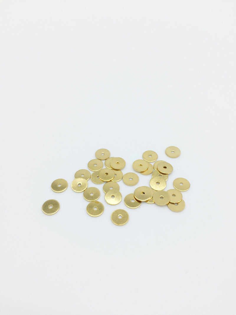 40 x 18K Gold Plated Flat Round Spacer Beads, 6mm Disc Beads (2862)