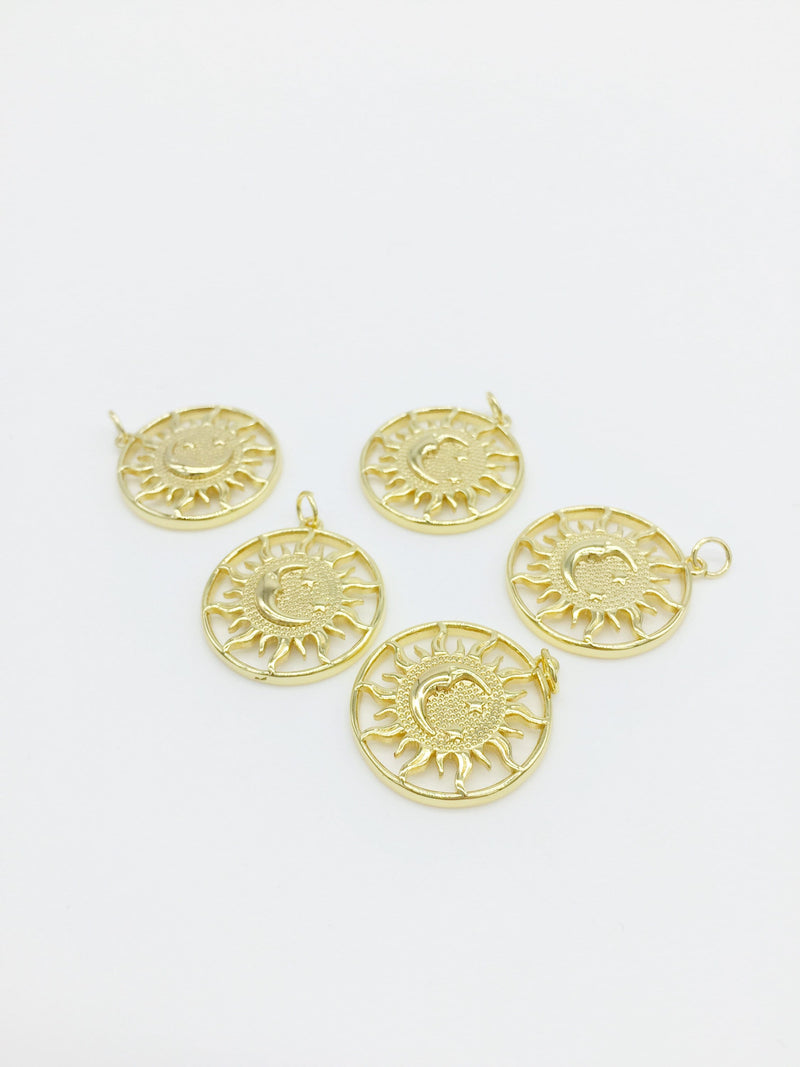 1 x 14K Gold Plated Sun and Moon Round Pendant, 24x22mm (2866)