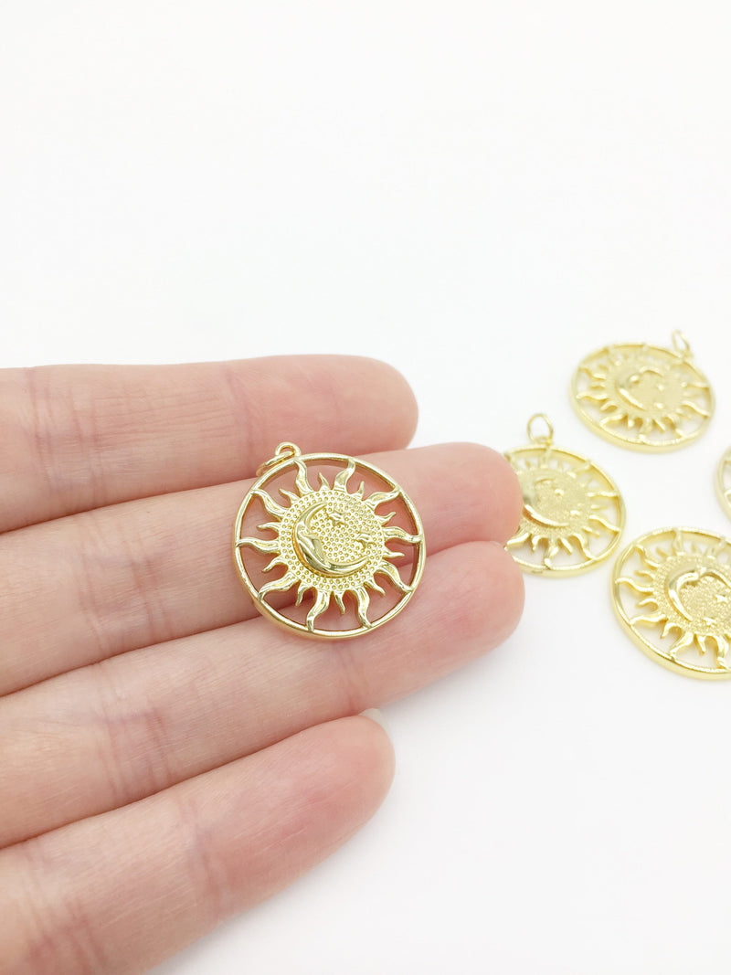 1 x 14K Gold Plated Sun and Moon Round Pendant, 24x22mm (2866)