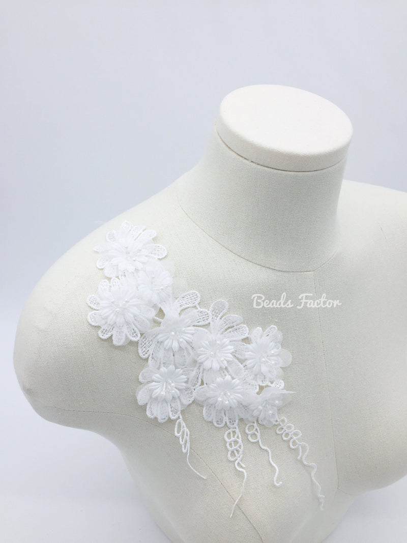 1 pair x White 3D Flower Embroidery Lace Appliques