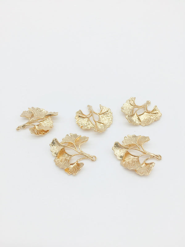 1 x 24K Gold Plated Ginkgo Leaf Cluster Branch Charm, 25x23mm (1734)