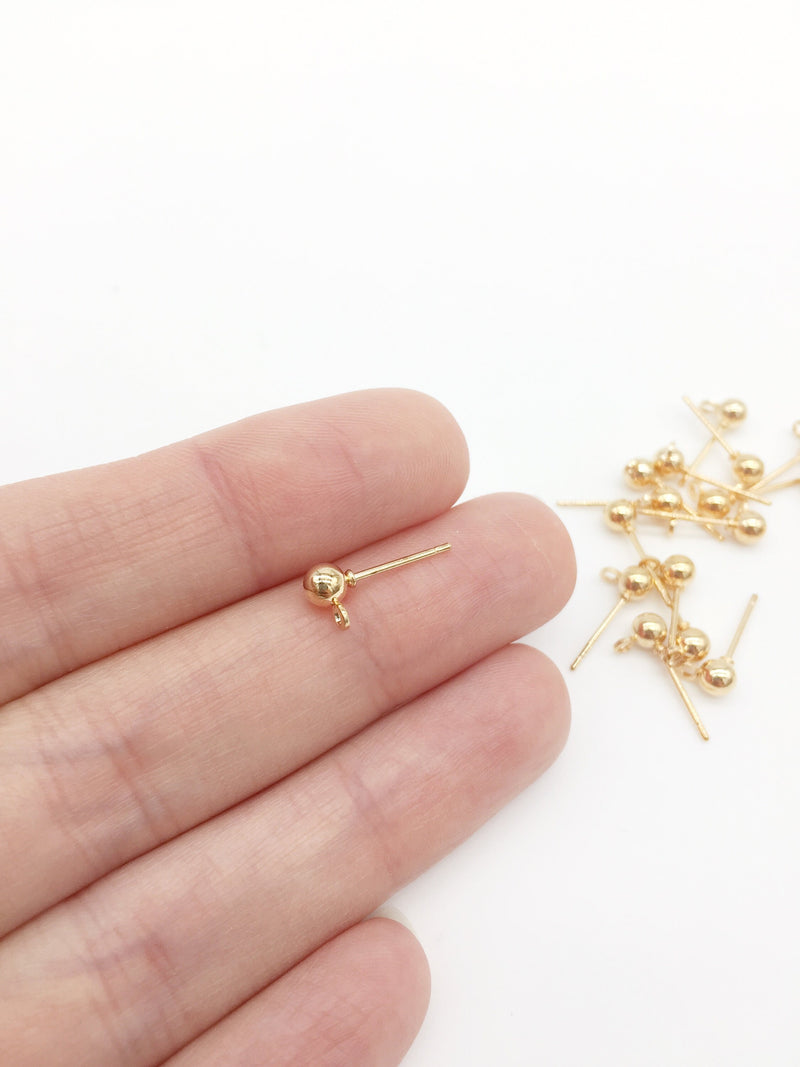 12 pairs x Gold Ball Stud Earring Findings (2819)