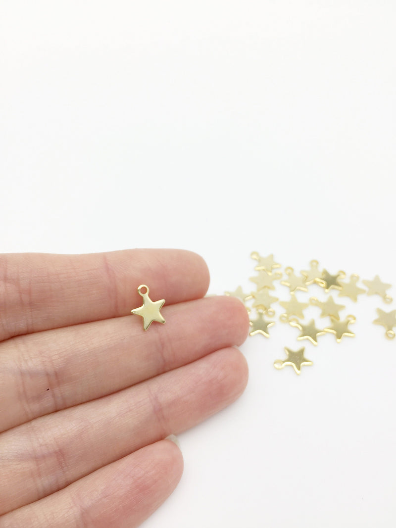 16 x Gold Plated Stainless Steel Star Pendants, 9.5x8mm (3288)