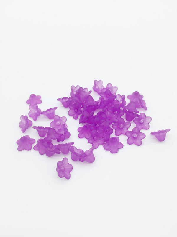 100 x Tiny Purple Flower Beads, 10x5mm Lucite Flowers (3401)