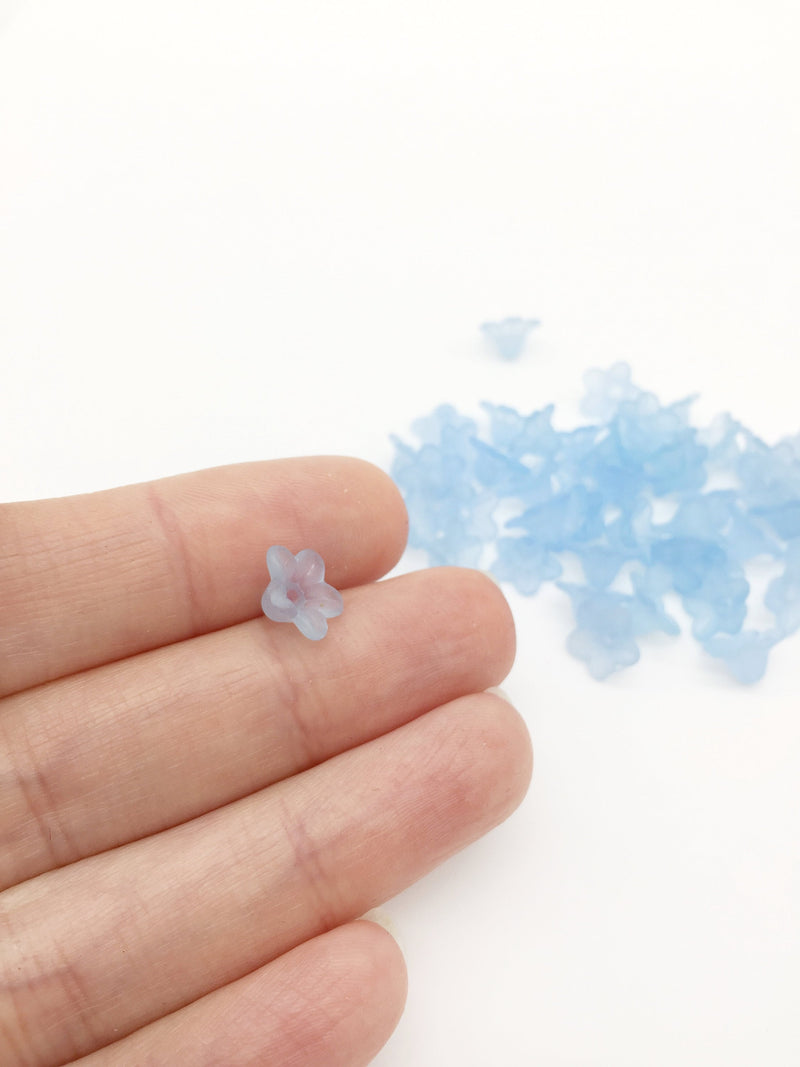 100 x Tiny Blue Frosted Flower Beads, 10x5mm (3398)