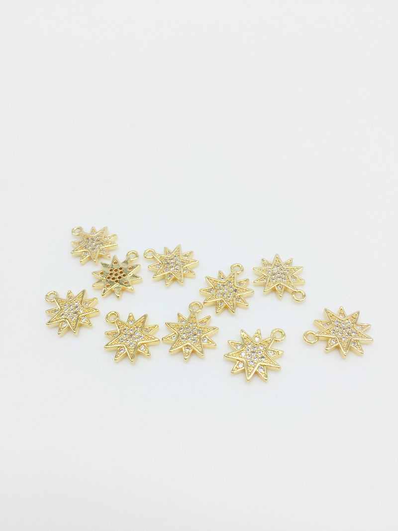 1 x 18K Gold Plated Micro Pave Northern Star Charms, 14x12mm (2860)