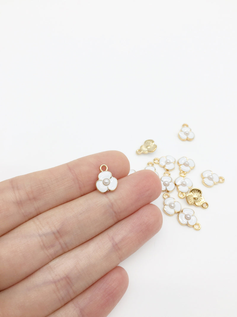 10 x Tiny White Enameled Flower Charms, 11.5x9mm (2562)