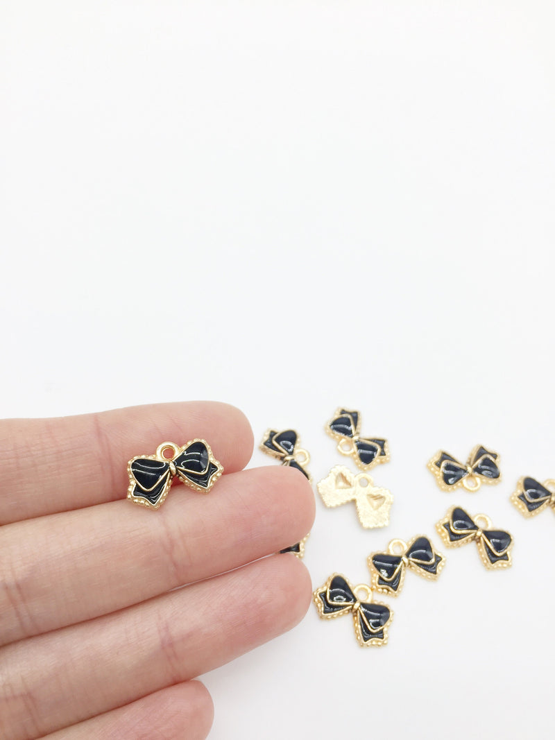 10 x Black Enamel Bowknot Charms, 16x10mm (2568)