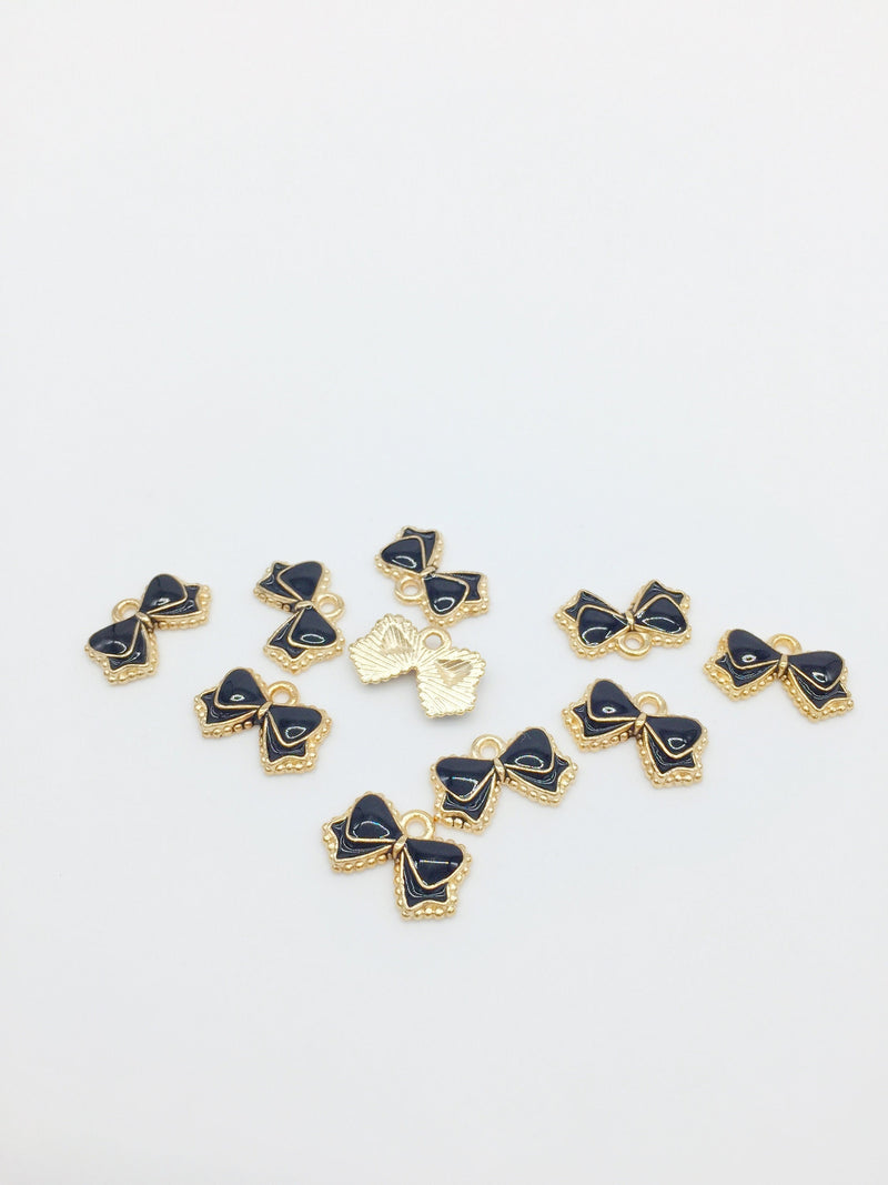 10 x Black Enamel Bowknot Charms, 16x10mm (2568)