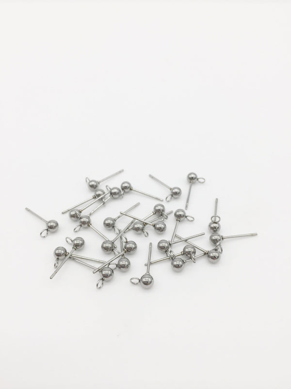 3 pairs x Stainless Steel Ball Earring Studs, 4x11mm (0484)