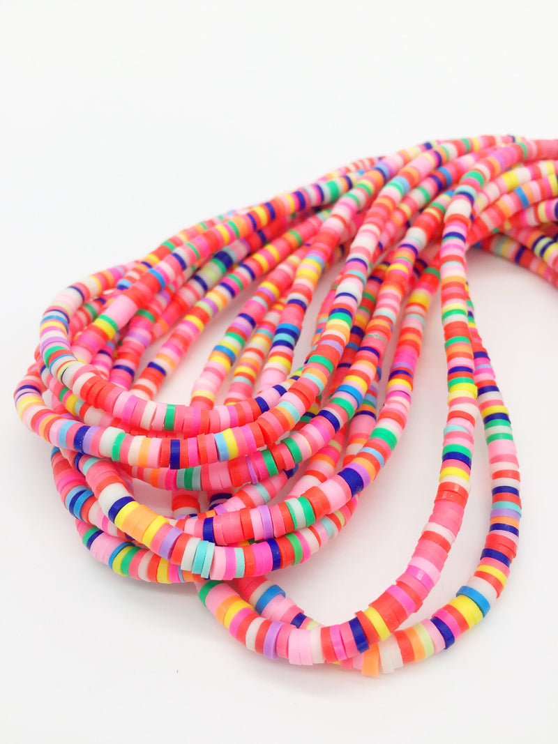 1 strand x 4mm Multicolour Polymer Clay Disc Beads, Vinyl Heishi Beads (3356)