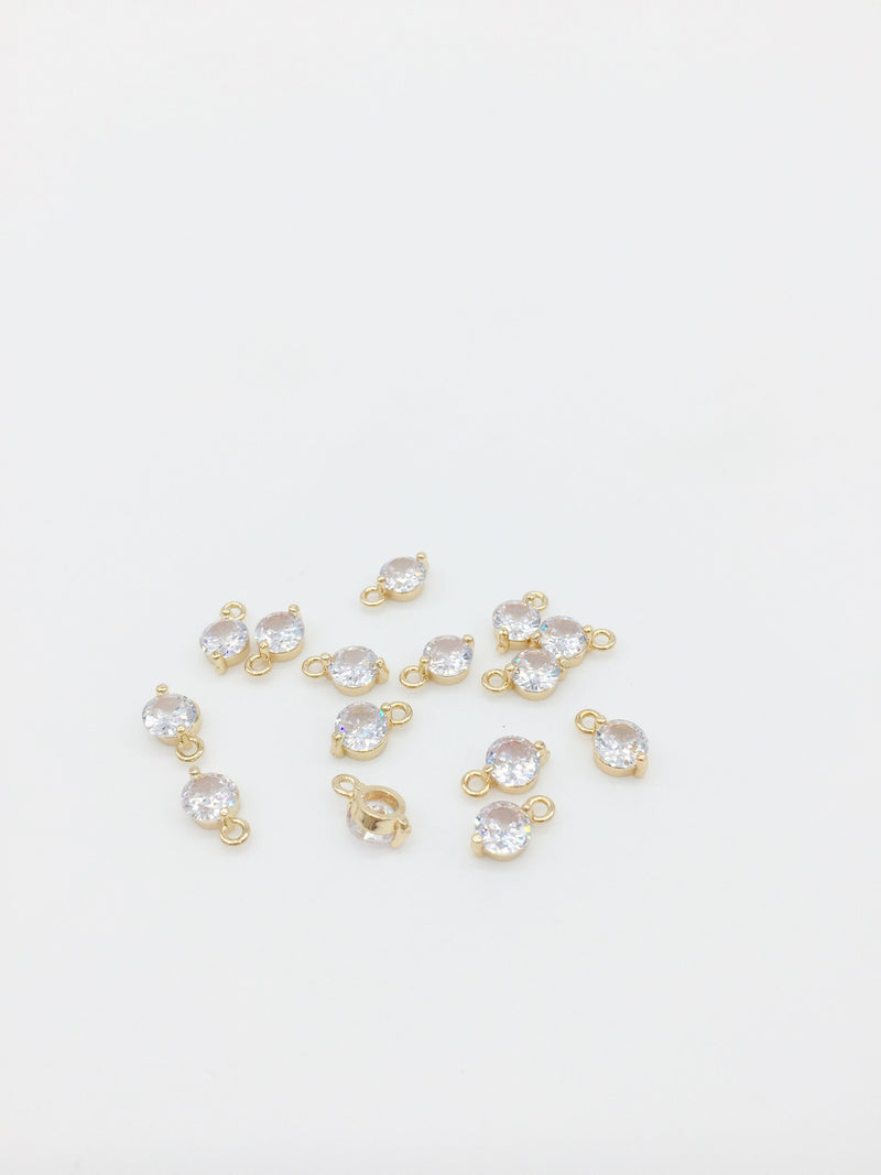 2 x 18K Gold Plated Round Cubic Zirconia Charms, 9x5mm (0030)