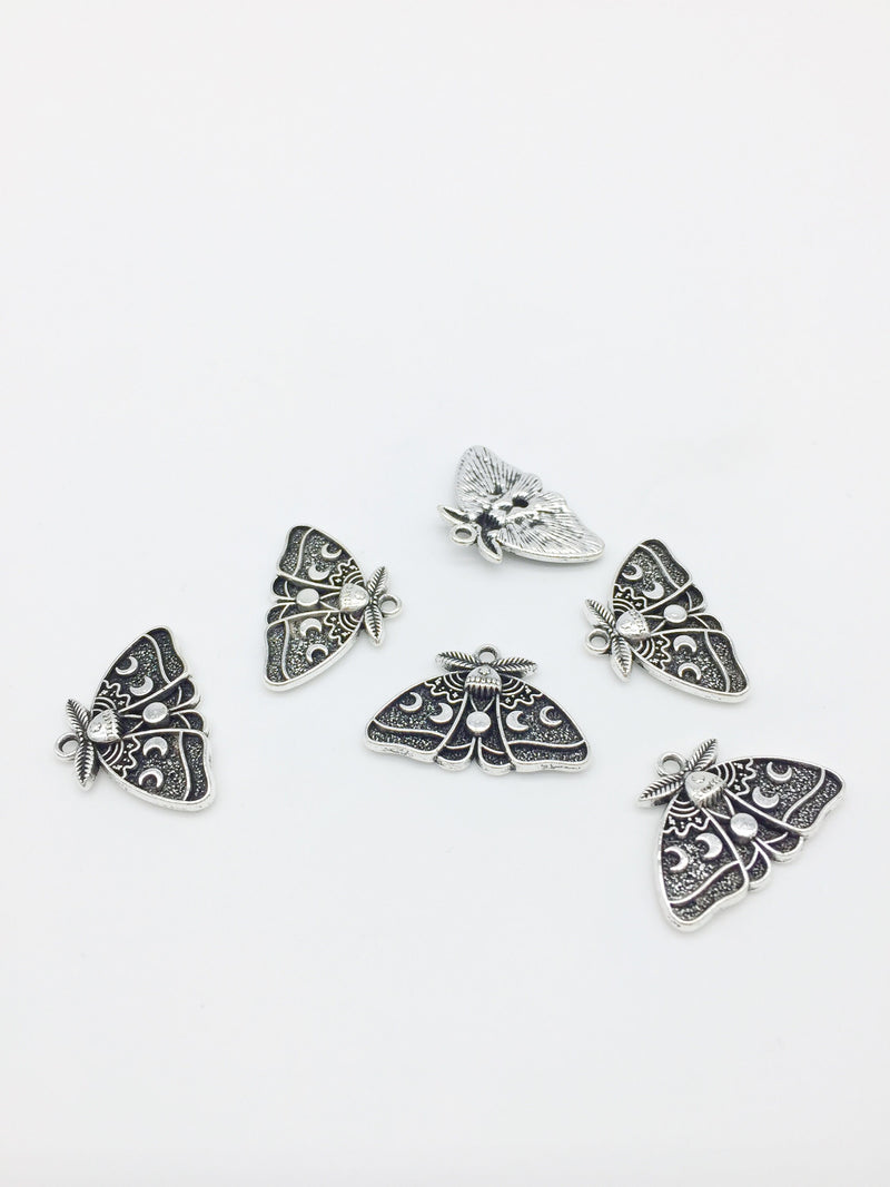 2 x Antique Silver Celestial Moth Pendants, 17x26mm (2902)