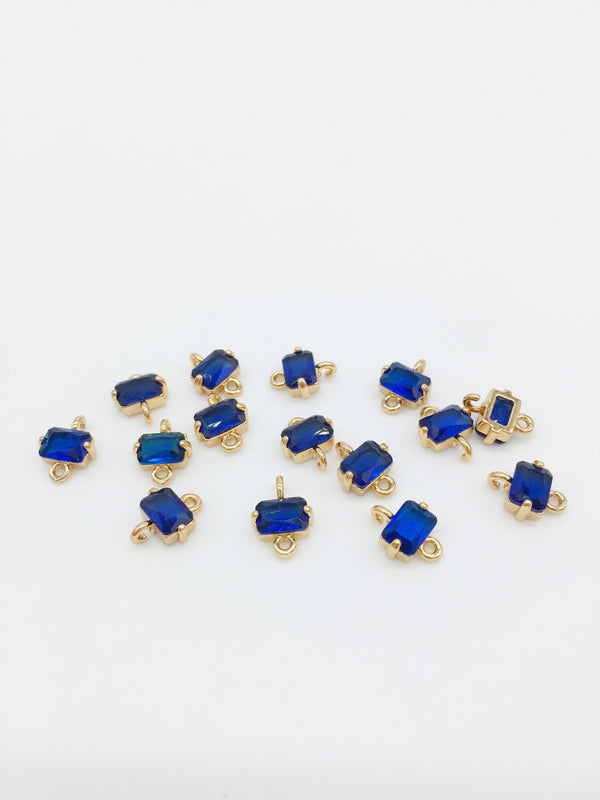 2 x 24K Gold Plated Rectangle Royal Blue Glass Connectors, 11x8.5mm (1600)