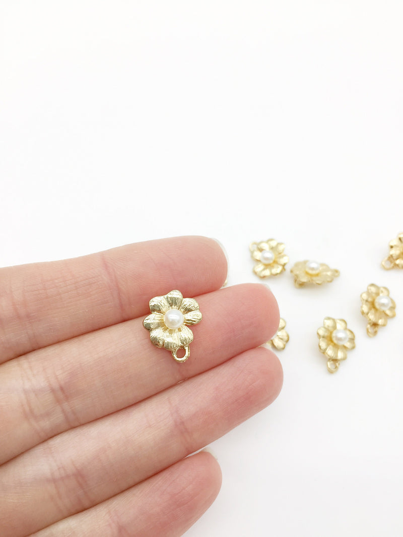 6 x Gold Pearl Flower Connectors, 14x11.5mm (1589)