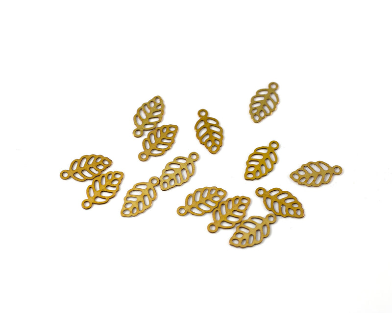 12 x Raw Brass Tiny Leaf Charms, 10x5mm (C0232)