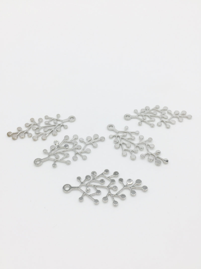 6 x Rhodium Dotted Branch Pendants, 36x18mm (1602)