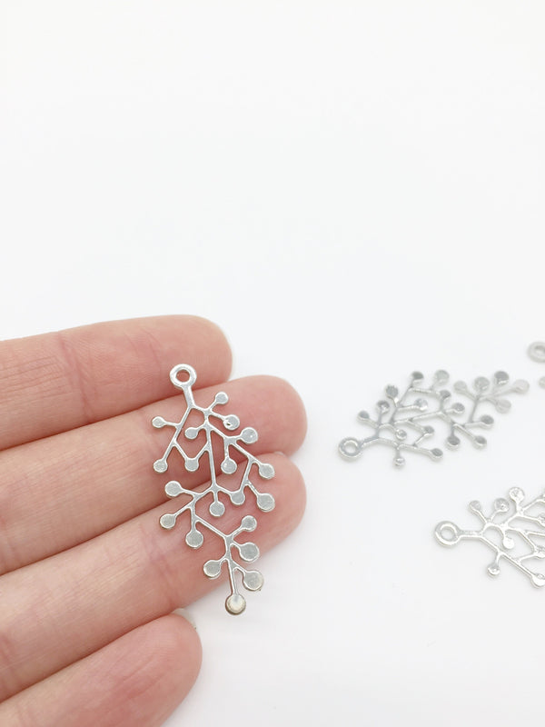 6 x Rhodium Dotted Branch Pendants, 36x18mm (1602)