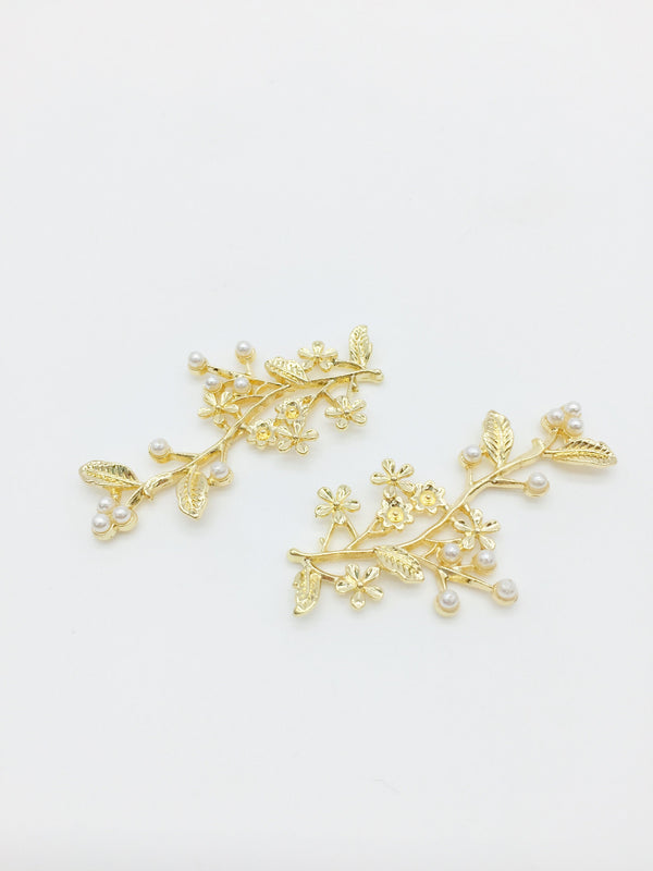 2 x Gold Flower Branch Charms, 50x24mm (3518)