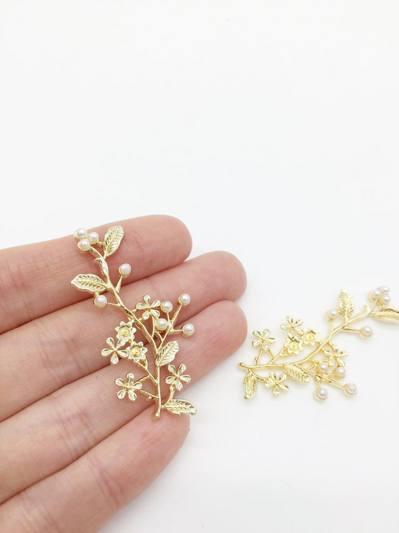 2 x Gold Flower Branch Charms, 50x24mm (3518)