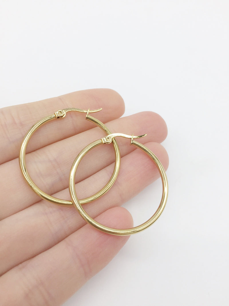 1 pair x Gold Plated Stainless Steel Earring Hoops, 32mm (3368)