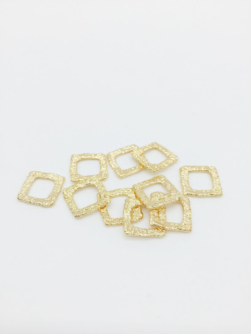 2 x 18K Gold Plated Textured Square Connectors, 14mm (1558)