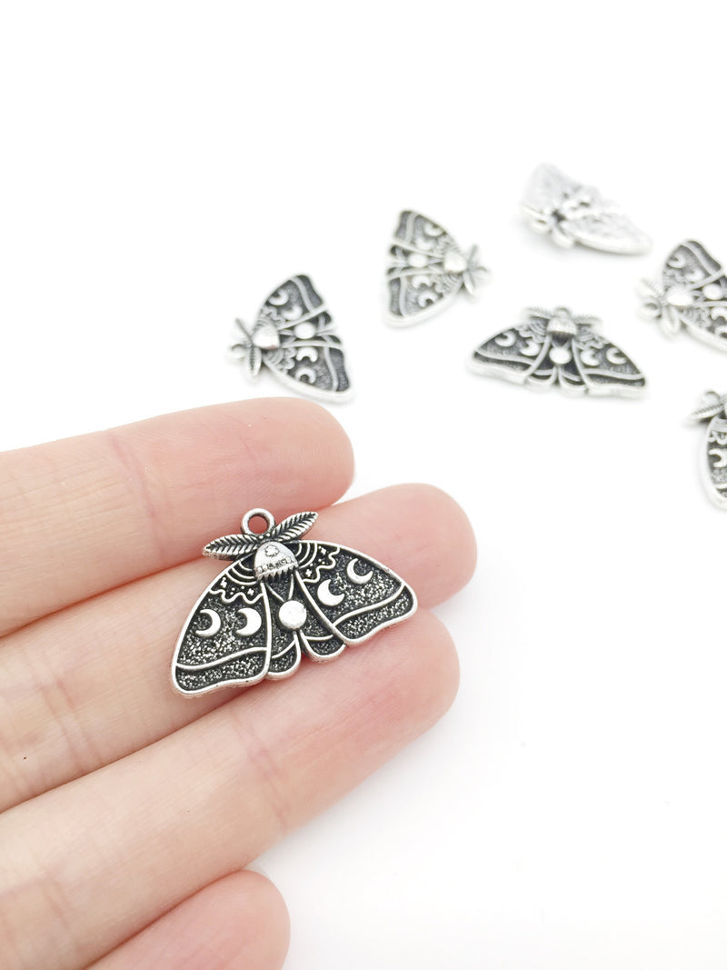 2 x Antique Silver Celestial Moth Pendants, 17x26mm (2902)