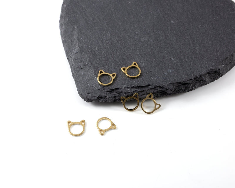 6 x Raw Brass Cat Connectors, 9x1mm Dainty Brass Charm Links (C0406)