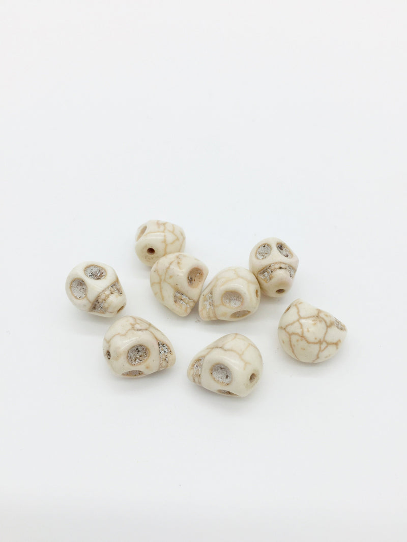 8 x Howlite Skull Beads, 13x11mm Drilled Skull Beads