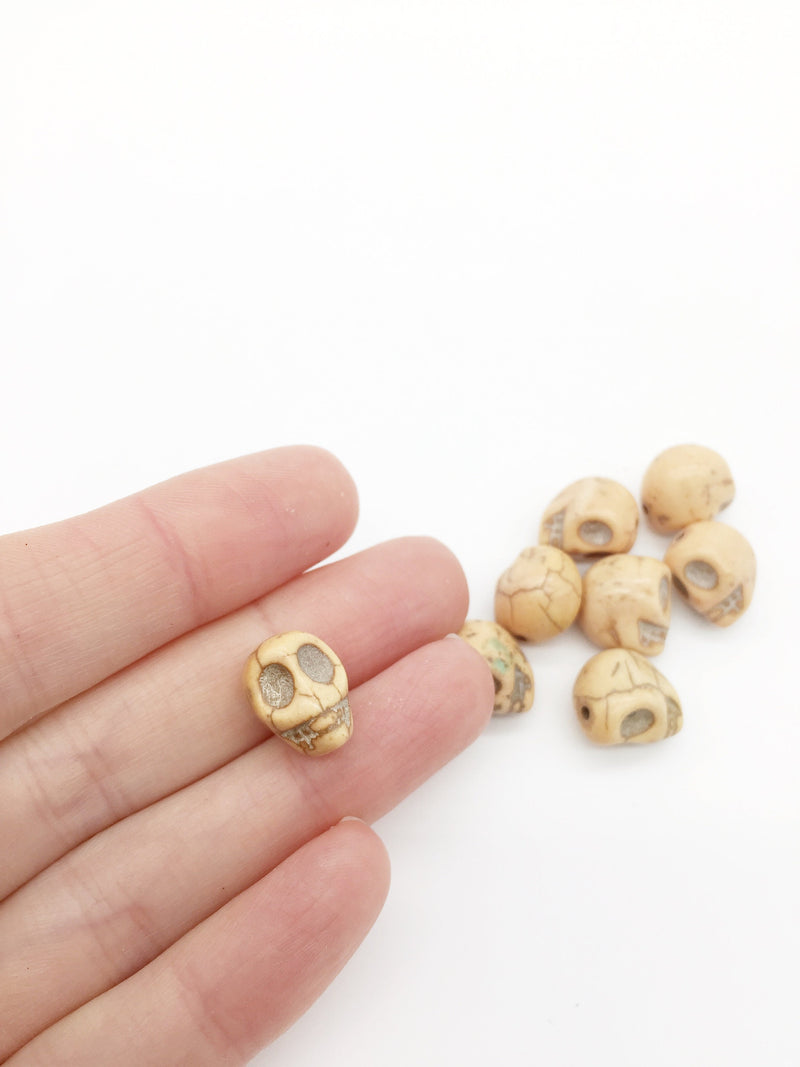 8 x Vintage Look Drilled Howlite Skull Beads, 14x1.5mm