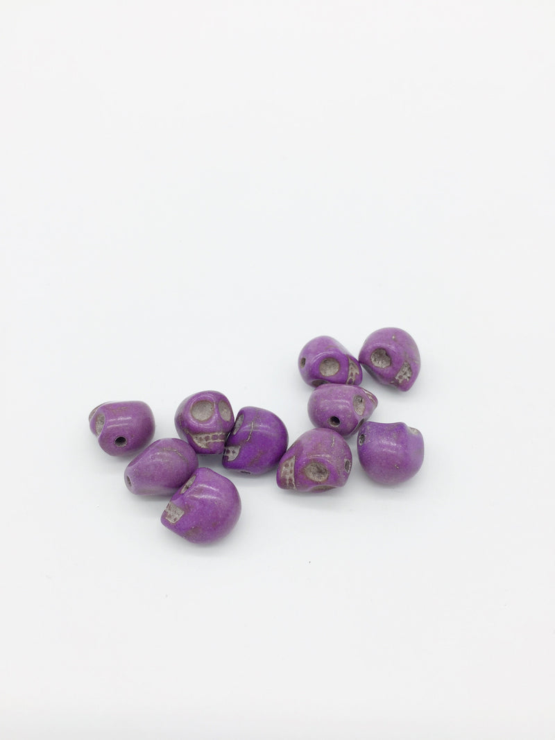 10 x Lavender Drilled Skull Beads, 14x11.5mm