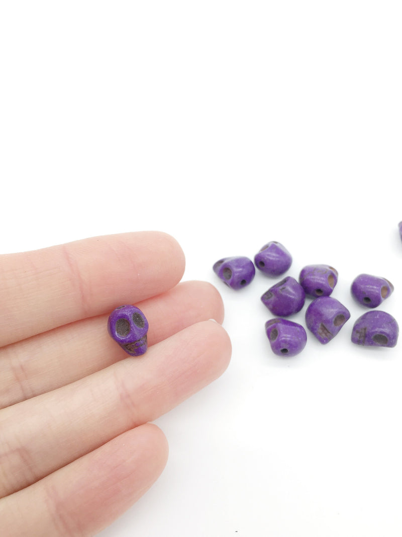 10 x Purple Skull Drilled Beads, 14x11.5mm