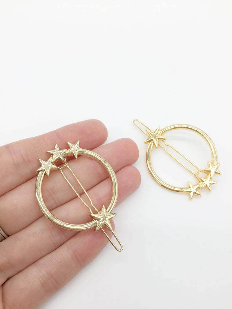 1 x Gold Plated Star Hoop Hair Clip, 54x35mm (3255)