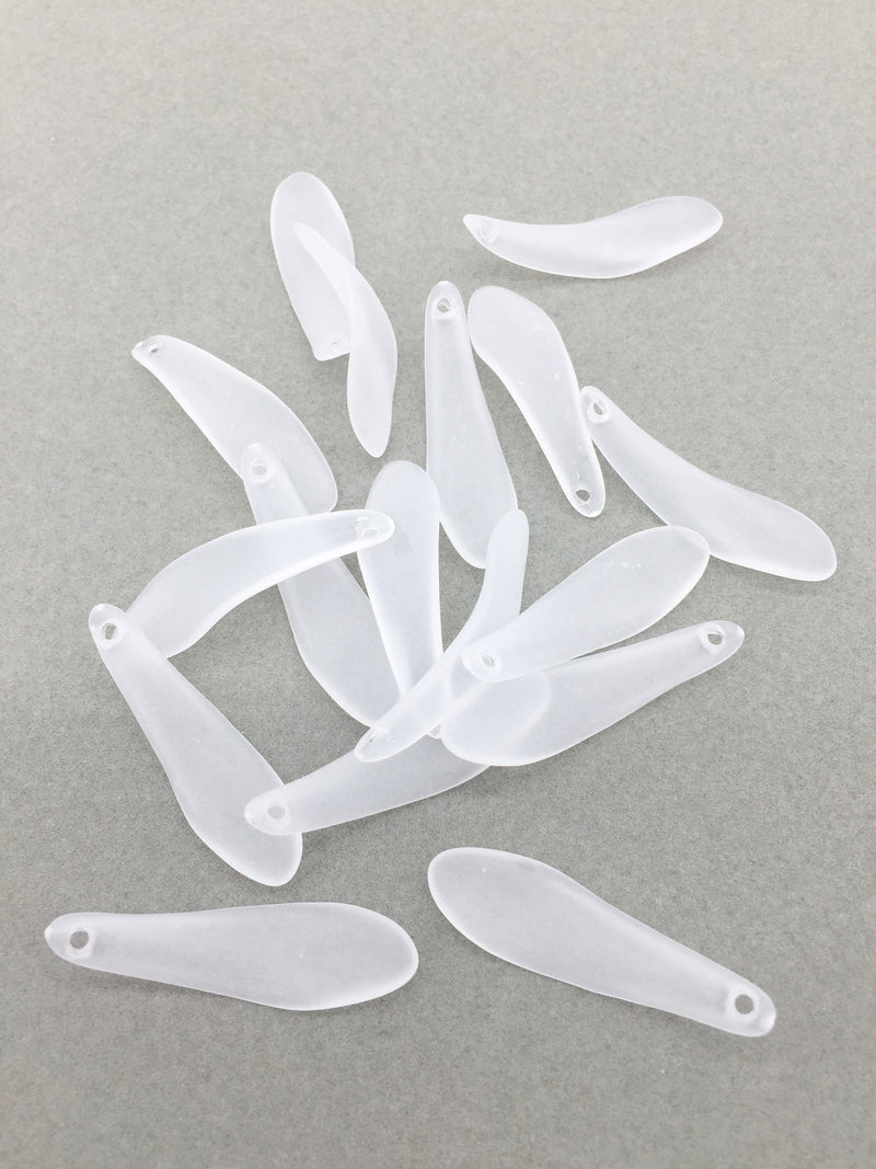 50 x Frosted White Long Petal Charms, 35x10.5mm Lucite Leaves (3374)