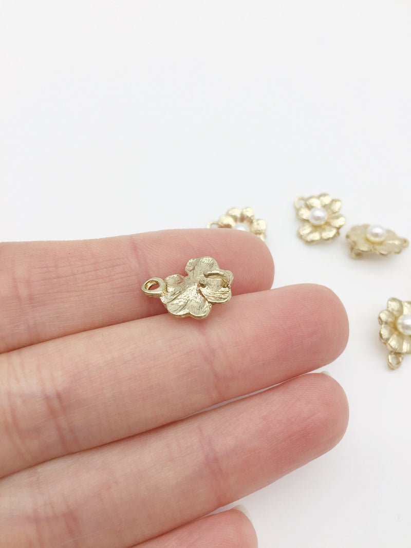 6 x Gold Pearl Flower Connectors, 14x11.5mm (1589)