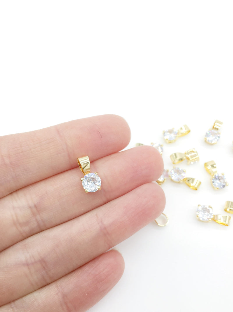 1 x 18K Gold Plated Solitaire Cubic Zirconia Drop Charms, 13x6mm (1590)