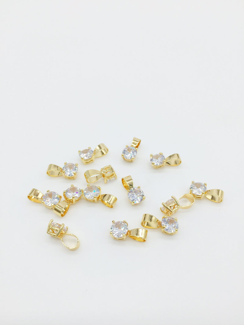 1 x 18K Gold Plated Solitaire Cubic Zirconia Drop Charms, 13x6mm (1590)