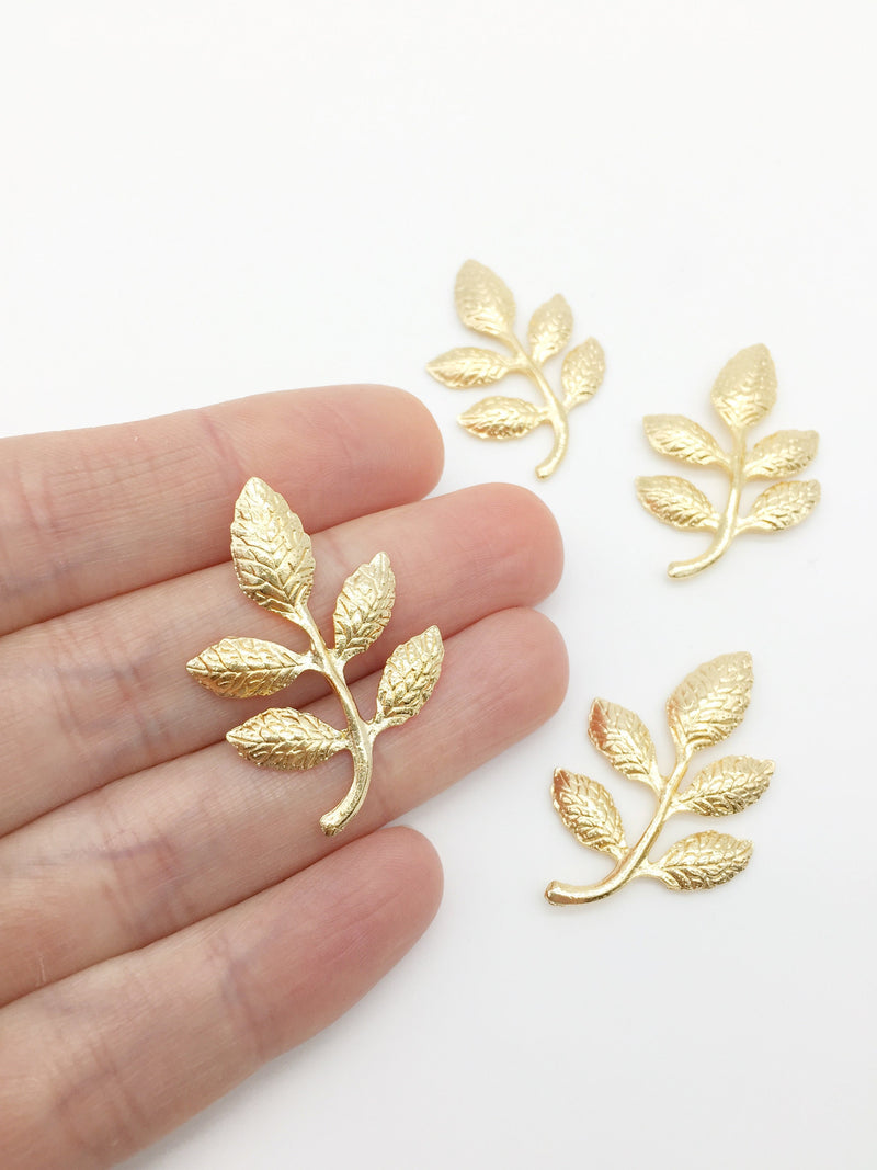 4 x Textured Warm Gold Metal Leaf for Headpiece Making, 35x24mm (3519)