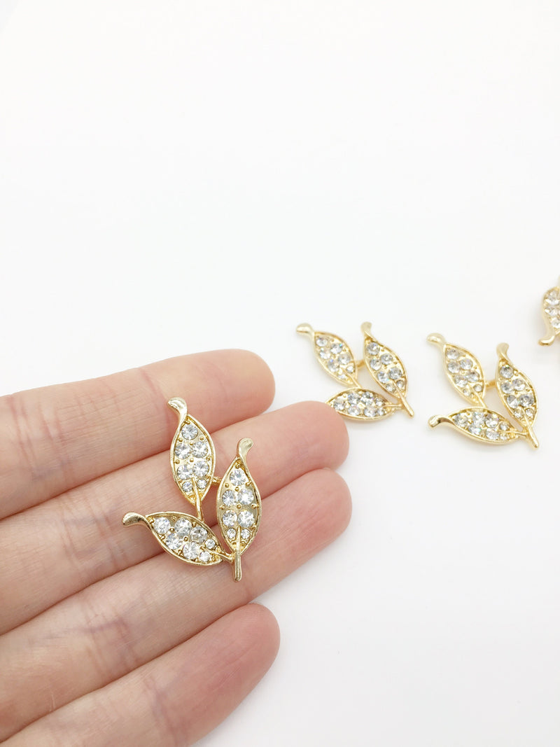 2 x Gold Tone Crystal Leaf Blanks, 33x24mm (3520)