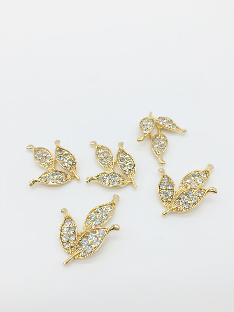 2 x Gold Tone Crystal Leaf Blanks, 33x24mm (3520)