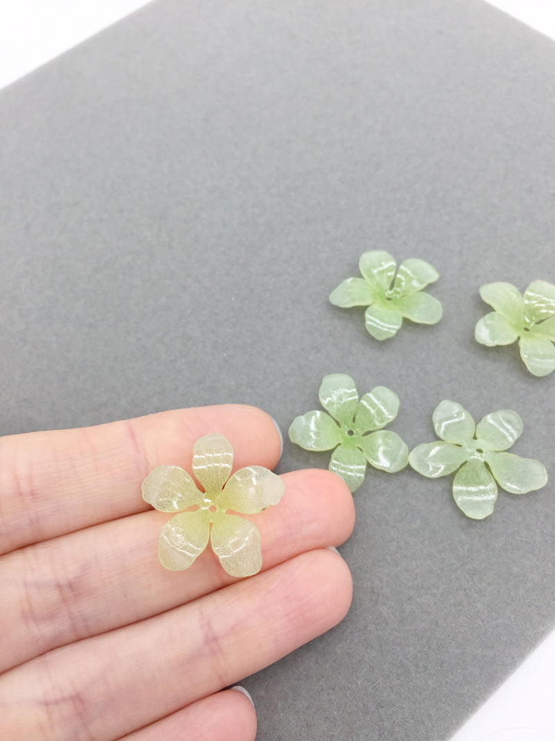 4 x Translucent Acrilic Textured Green Flower Beads, 24mm (3262)