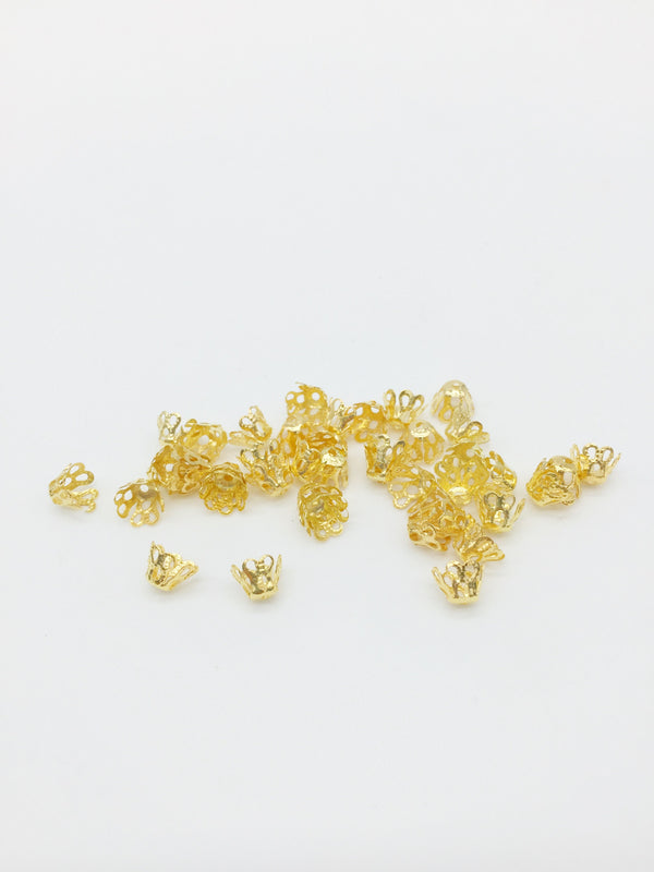 100 x Gold Plated Filigree Flower Bead Caps, 6mm (3235)