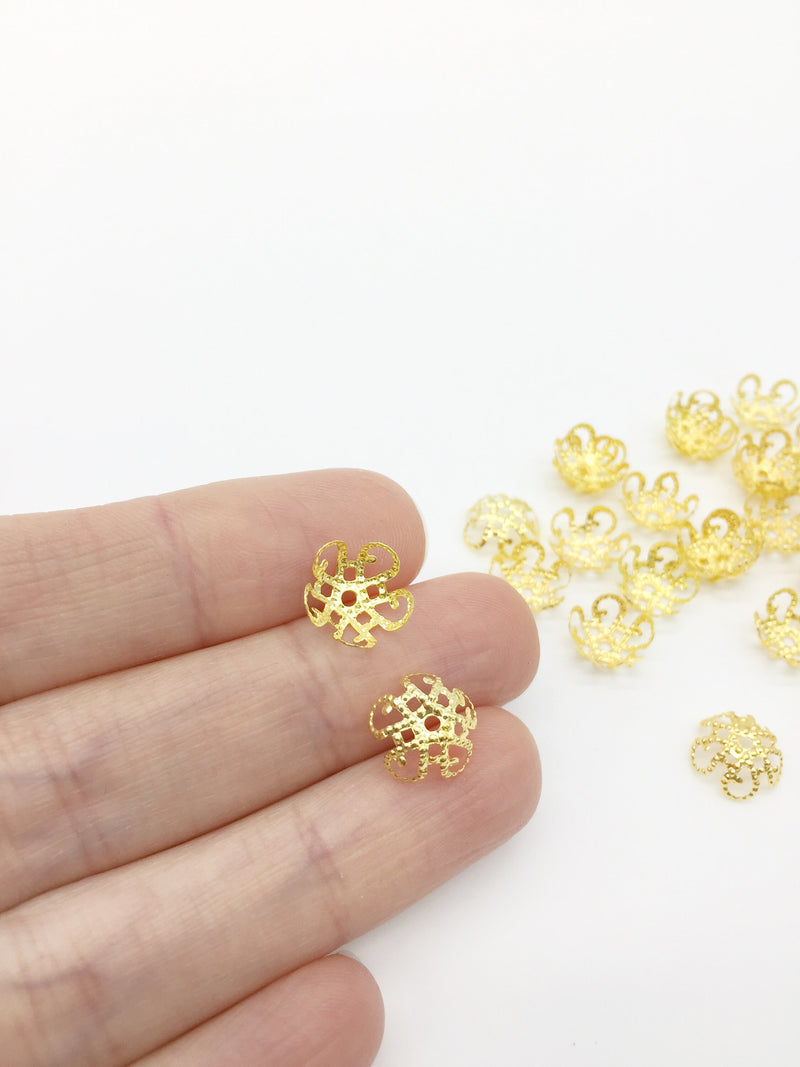 100 x Gold Filigree Tiny Flower Bead Caps, 10mm (3234)